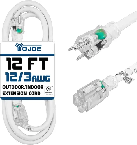 Vista 19 de YOJOE Extensión de cable para interiores y exteriores con extremo iluminado, cable resistente de 3 puntas 15A a prueba de inclemencias del tiempo
