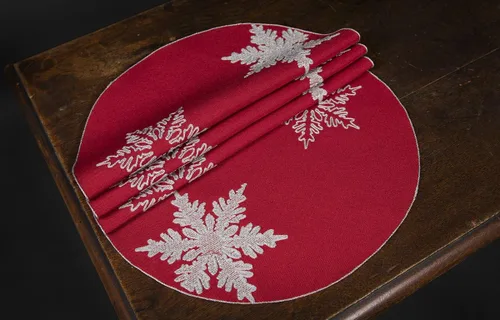 Vista 2 de XD17141 Glisten - Manteles individuales redondos de Navidad, 16 pulgadas, juego de 4, rojo
