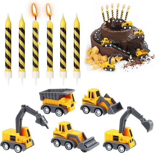Vista 11 de Velas de cumpleaños de construcción número 1, juego de 12 adornos de construcción para tartas, decoración de pastel de excavadora para cumpleaños