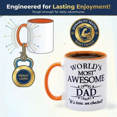 Vista 2 de STORE INDYA Taza de cerámica con diseño impreso para papá más impresionante del mundo – Taza de té y café – Para padre