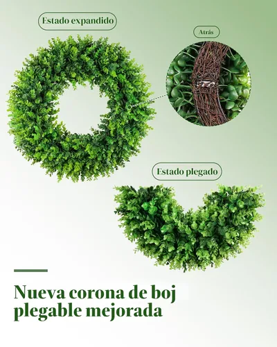 Vista 2 de DDHS Coronas de boj de 20 pulgadas para puerta delantera, corona de primavera artificial. Coronas para puerta delantera, granja, boda, verde, todo