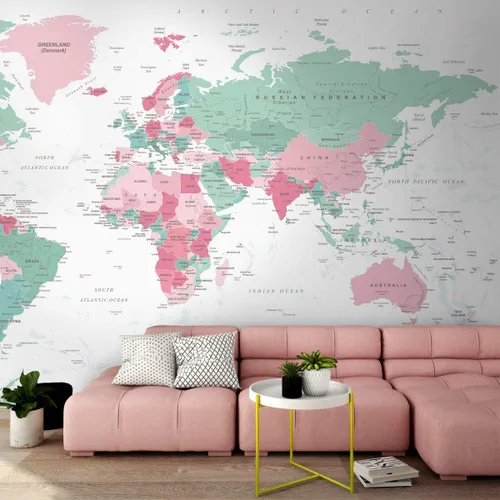 Vista 3 de Murwall Map Wallpaper Political World Map Wall Mural Pink Map Wallpaper Green Map Wall Mural Living Room