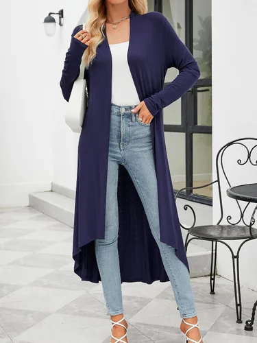 Vista 6 de Cárdigan de manga larga casual para mujer, largo y abierto por delante, ligero, con dobladillo asimétrico, drapeado (tallas S3XL)