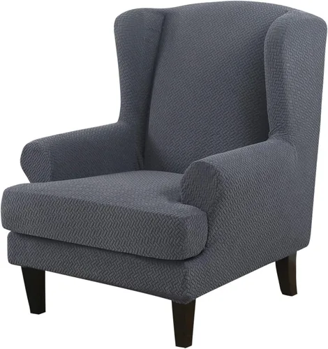 Vista 13 de MINGPINHUIUS - Fundas elásticas para silla con respaldo de ala, 2 piezas, fundas de tela jacquard para sofá, silla, protector de muebles para sala