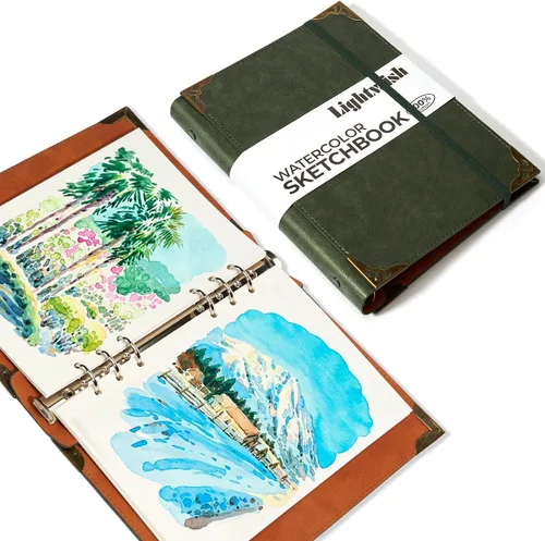 Vista 12 de Libro de bocetos de acuarela Lightwish, 100% algodón sin ácidos, papel de acuarela prensado en frío de 300 gsm/140 lb para artistas, adultos