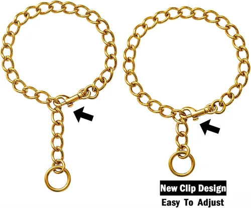 Vista 2 de Collar de perro con diseño de clip, chapado en oro de 18 quilates, resistente cadena en P de acero inoxidable para perros pequeños, medianos