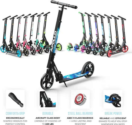 Vista 8 de APOLLO Patín plegable para adultos, adolescentes y niños a partir de 6 años con ruedas grandes (XXL), scooters plegables con opciones de rueda