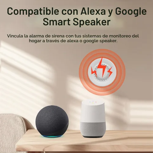 Vista 6 de Alarma de sirena inteligente WiFi: Sonda de 100 db, control de aplicación, alarma antirrobo inalámbrica, compatible con Alexa