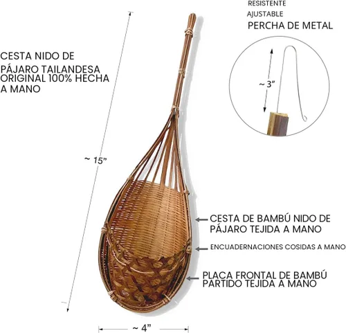 Vista 5 de cesta colgante de orquídea hecha a mano 100% de bambú tailandés – 4 pulgadas, juego de 3