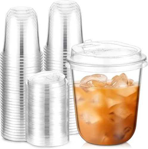 Vista 13 de Baderke 25 juegos de vasos desechables de plástico helado con tapas, transparentes, 16 onzas