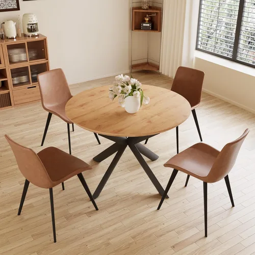 Vista 10 de HIPIHOM Juego de mesa de comedor redonda extensible de 43.2"-59.1", mesa de cocina para 4-6 personas con tablero de MDF engrosado resistente a Mesa