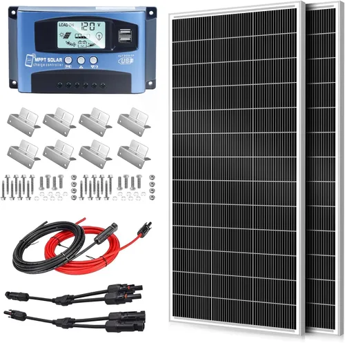 Vista 10 de Kit de panel solar de 400 vatios con alta eficiencia monocristalino de 200 W, 2 paneles solares para caravanas y controlador de carga MPPT de 30 A