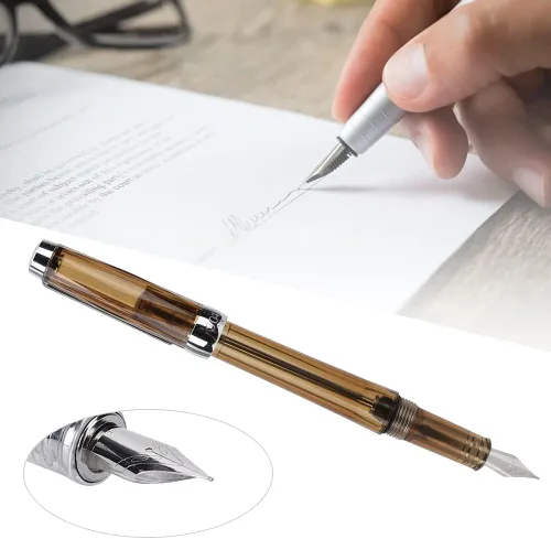 Vista 6 de TOPINCN Pluma estilográfica de gran capacidad Pluma de escritura de negocios transparente Suministros escolares de oficina Punta de 0.020 in Resina