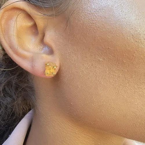 Vista 35 de Aretes de piedra preciosa natural en bruto con oro amarillo sobre plata de ley 925, 6 a 0.276 in, regalo de piedra de nacimiento de calidad genuina