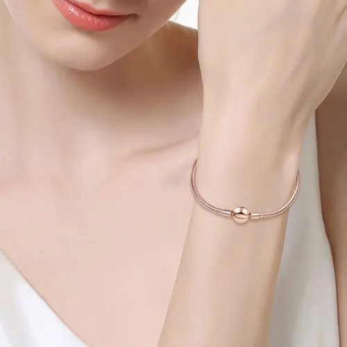 Vista 2 de KUNSIR Pulsera de plata de ley 925 con cadena de serpiente de oro rosa, pulseras básicas para mujeres y adolescentes