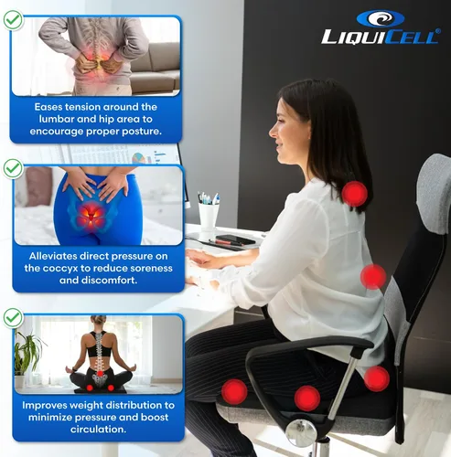 Vista 4 de ERGO21 LiquiCell - Cojín de asiento de coxis, ayuda para aliviar el dolor de coxis, dolor de ciática, soporte de espalda, almohada de trasero como