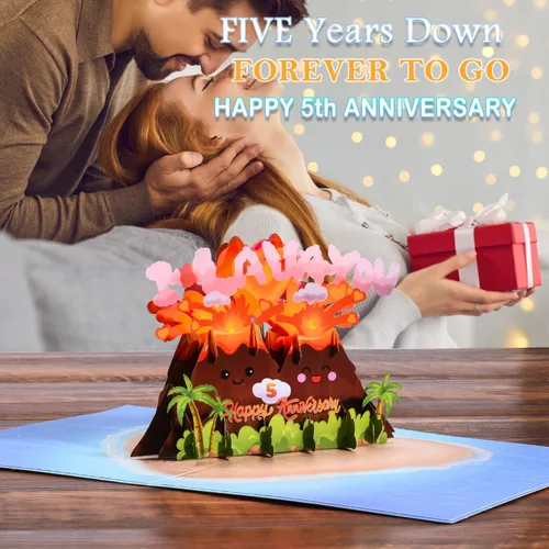 Vista 5 de I LAVA YOU - Tarjeta de felicitación de 5º aniversario para esposa, marido, pareja, musical en 3D, romántica tarjeta de aniversario de quinto