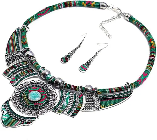 Vista 3 de HENGYID Conjunto de collar bohemio para mujer Collar étnico de diamantes de imitación multicolor grueso