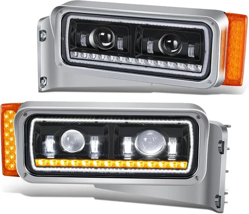 Vista 18 de DNA MOTORING HL-HAY-033-BK Par de faros delanteros LED con anillo de halo tipo U y reflector, ángulo amplio, compatible con Peterbilt 359