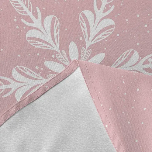 Vista 7 de Mantel redondo de Navidad con diseño de copo de nieve rosa de 54 pulgadas, protector de tela impermeable, mantel de Navidad con copos de nieve