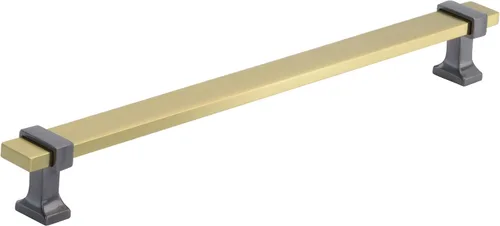 Vista 16 de Amerock Mango de gabinete Cromo negro/Oro cepillado 3-3/4 pulgadas (96 mm) de centro a centro Overton paquete de 1 unidad Jaladera
