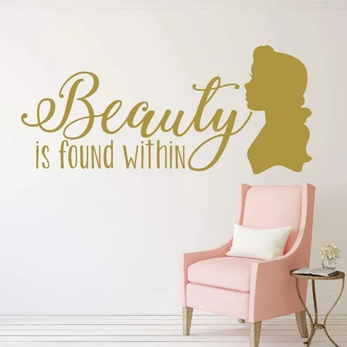 Vista 5 de Beauty and the Beast Decoration - Beauty is Found Within Quote from Belle - Children and Teen Home Decor for Bedroom, Girl's Room, Nursery, Bathroom