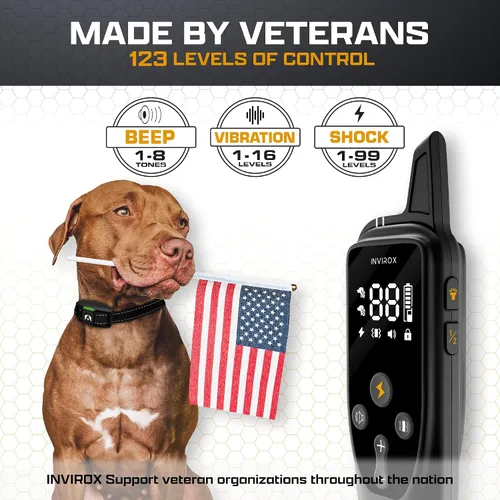 Vista 2 de INVIROX Collar de entrenamiento para perros con control remoto, collar de choque de 123 niveles para perros, rango de 1100 yardas, sistema