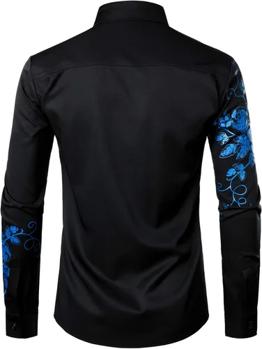 Vista 3 de ZEROYAA Camisas de vestir hipster de manga larga con botones y estampado floral para hombre