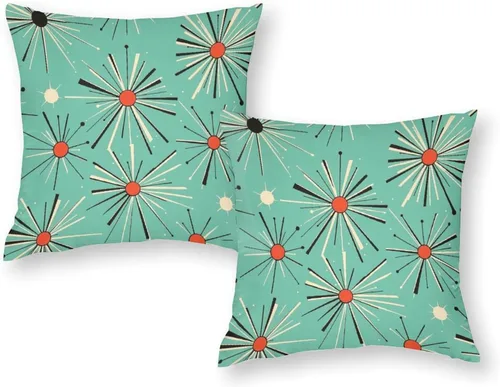Vista 8 de Paquete de 2 fundas de almohada abstractas Art Deco para sala de estar, fundas de almohada retro de mediados de siglo con patrón atómico para sofá