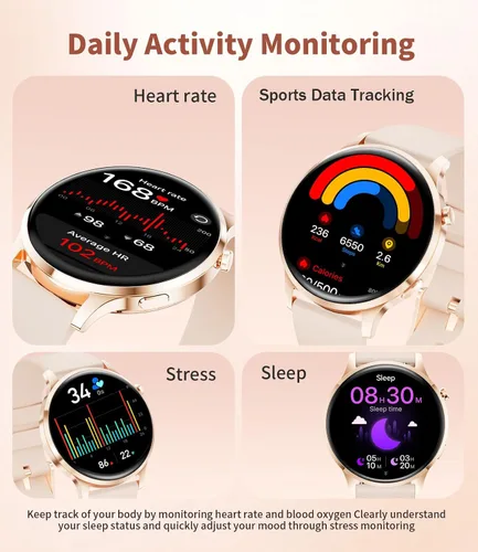 Vista 5 de SUNKTA Reloj inteligente para mujer, 0.311 in, ultrafino, 1.32 pulgadas, AMOLED, Bluetooth, llamada, rosa, elegante, para Android iOS, frecuencia