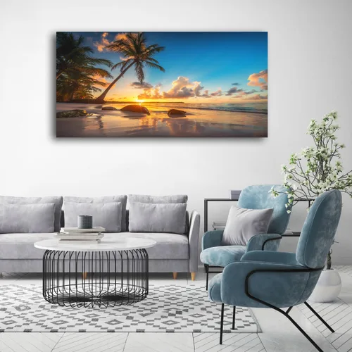 Vista 7 de Aibonnly - Pintura en lienzo de arte de pared, atardecer en una playa tropical con palmeras, 1 pieza, cielo azul, océano, vista al mar, póster