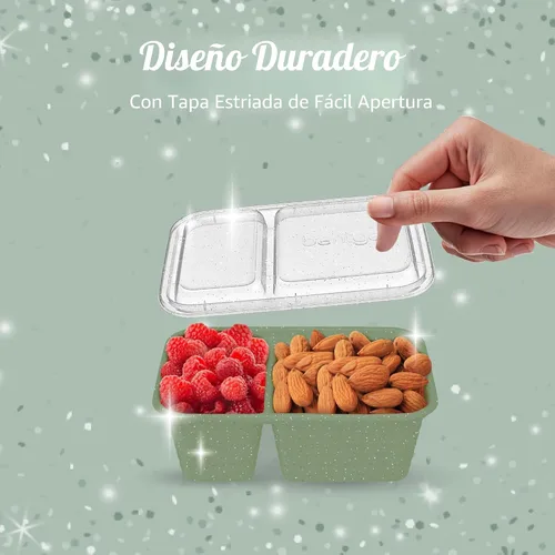 Vista 5 de Bentgo Prep - Contenedores de bocadillos de 2 compartimentos con tapas - Reutilizables, aptos para microondas, duraderos, sin PFAS y BPA, aptos