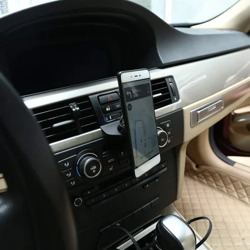 Vista 3 de Soporte de teléfono móvil de ventilación de aire de consola central de automóvil de aleación de aluminio para BMW Serie 3 E90 E92 2005-2012 Negro