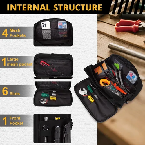 Vista 4 de Bolsa de herramientas táctica para hombres, bolsa de herramientas de boca ancha resistente al agua, bolsas de alcance multiusos con asa