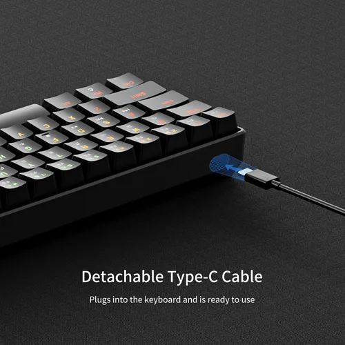 Vista 6 de Newmen GM611 - Teclado mecánico con retroiluminación LED arco iris, para juegos, con cable, compacto, mini 61 teclas, portátil, 60 % teclado