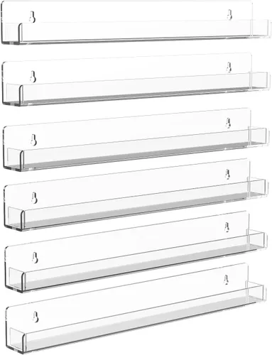 Vista 9 de Estante acrílico para especias de montaje en pared, estantes flotantes transparentes de 15 pulgadas, estantería colgante invisible para niños