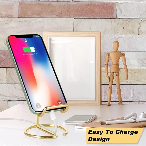 Vista 5 de Soporte para teléfono celular, soporte para tarjetas de visita, soporte para teléfono móvil, base de cable de metal para teléfono celular Dorado
