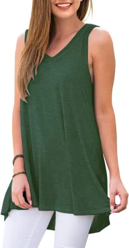 Vista 2 de AWULIFFAN Remera de verano tipo túnica sin mangas con cuello en V para mujer