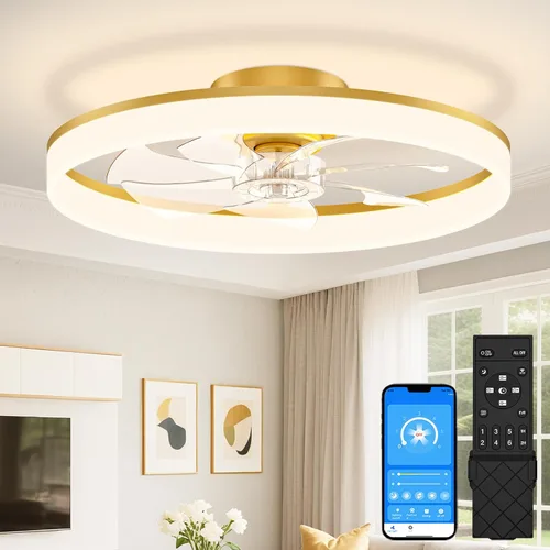 Vista 25 de VOLISUN Ventiladores de techo pequeños de 13 pulgadas con luces y control remoto, ventiladores de techo de perfil bajo con luz, luz de techo LED