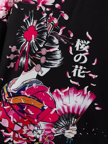 Vista 3 de WDIRARA Kimono de estilo japonés con estampado floral y grúa para hombre