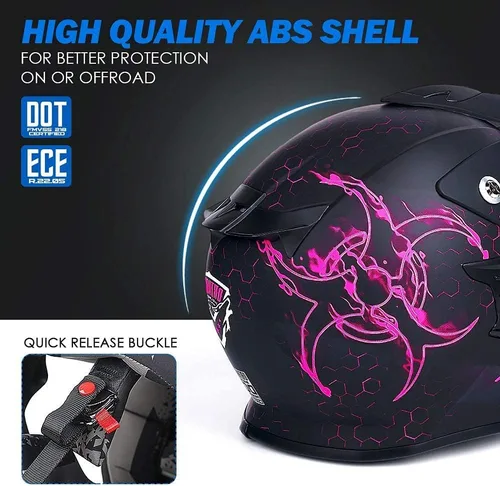Vista 3 de Orthrus Certificado DOT Casco para Adultos y Jóvenes para Motocicleta de Carretera de Motocross, ATV, Moto de Tierra (BIO-Rosa, S)