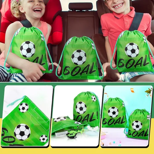 Vista 6 de Shappy Paquete de 16 bolsas de fútbol con cordón para recuerdos de fiesta, 12 x 10 pulgadas, bolsas de regalo, suministros de equipo, regalos