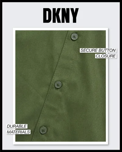 Vista 4 de DKNY Camisa de vestir clásica de manga corta con botones para niño, para la escuela, vacaciones y vacaciones (tallas 4-20)