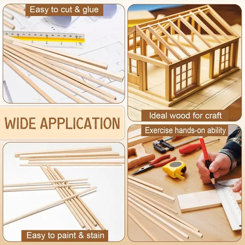 Vista 6 de Yulejo 215 varillas de madera de balsa, barras cuadradas de madera dura sin terminar para manualidades, manualidades, proyectos de fabricación