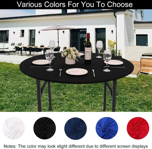 Vista 5 de Mantel redondo de elastano para mesa, 4 piezas, elástico, ajustable, lavable, protector de mesa para interiores y exteriores (negro)