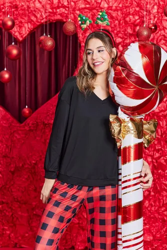 Vista 3 de Ekouaer Conjunto de 2 pijamas para mujer, pijamas de manga larga con camiseta y pantalones, cuello en V, pijamas suaves con bolsillos, ropa