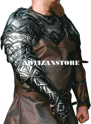 Vista 3 de ARTIZANSTORE Juego de ennegrecido estilo medieval hombros y tirantes LARP disfraz de Halloween de armadura de acero NA041942