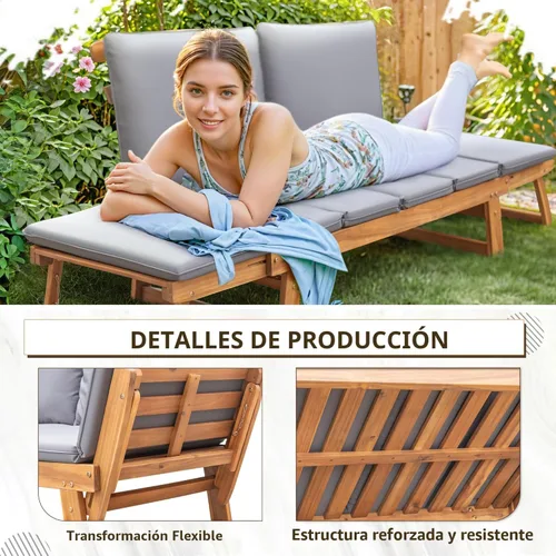 Vista 4 de Devoko Outdoor Couch Acacia Wood Outdoor Sofa Balcony Furniture (Grey)
