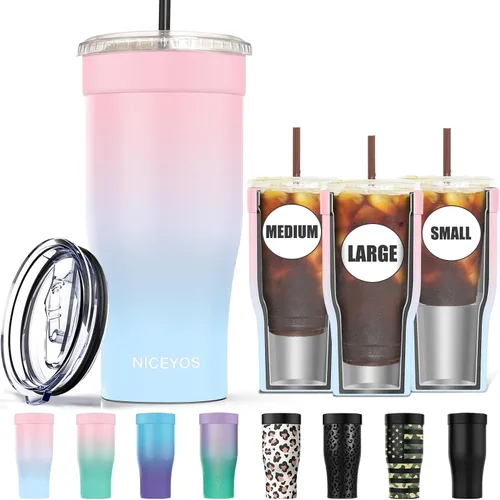 Vista 9 de Funda universal para café helado - Funda aislante reutilizable de acero inoxidable de doble pared mejorada para bebidas frías, se ajusta a tazas