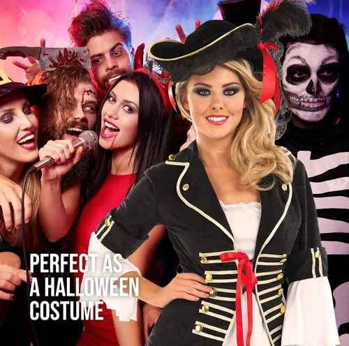 Vista 5 de fun shack Pirate Costume Women's Deluxe Buccaneer Outfit with Corset Jacket, Dress, Hat